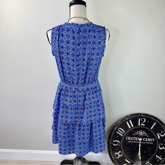Banana Republic The Print Ruffle Dress blue tiered size 6 - Picture 8 of 15